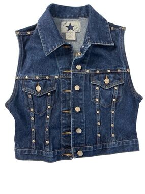 Denim Studded Women’s Vest Medium 100% Cotton Western Country Festival 90s Vibes